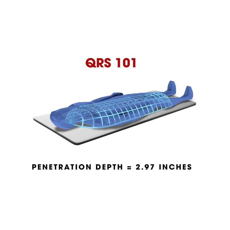 3D visualization of the Penetration Depth for the iMRS Prime PEMF mat illustrating limited penetration depth.